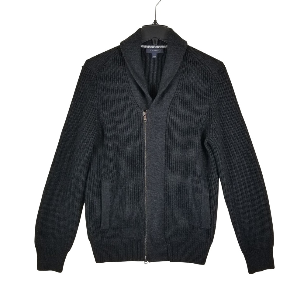 Banana Republic Cardigan Sweater Men Sz L Gray Merino Wool Full Zip Shawl Ribbed